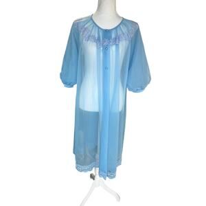 Women's Vintage Shadowline Sheer Night Robe Powder Blue Size Medium